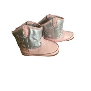 Robeez Baby Girl Cowboy Boots Pink & Silver Leather – Size 12-18 Months